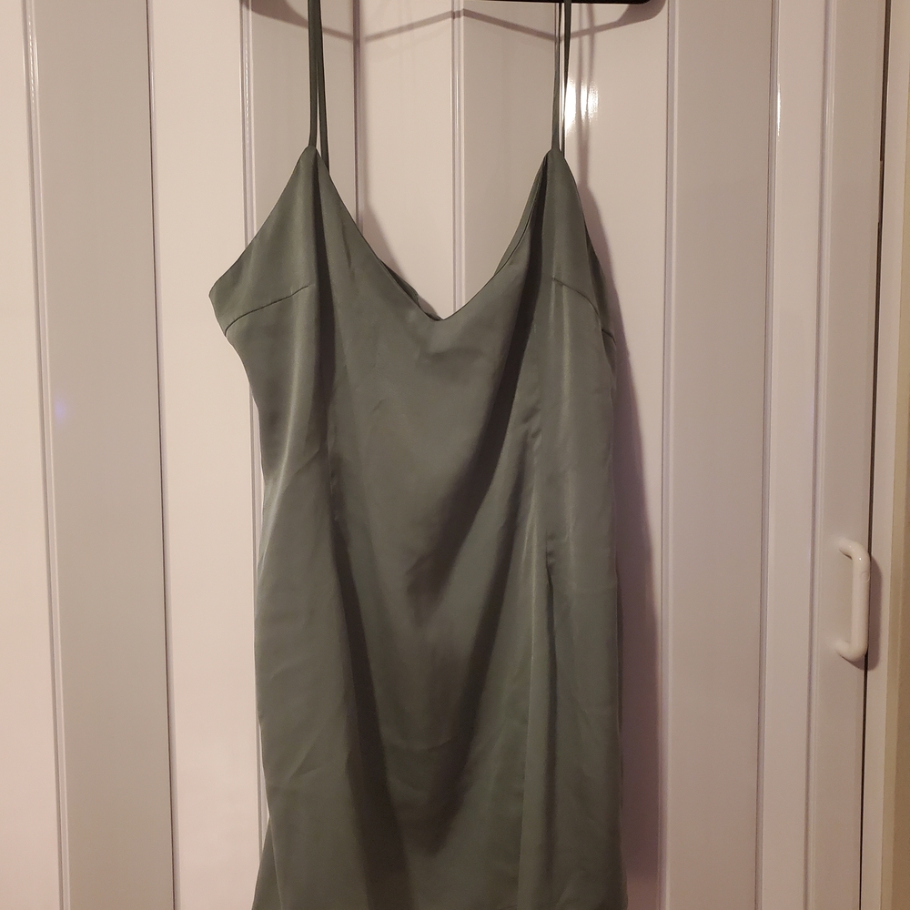 ARULA Satin Slip Dress in Sage